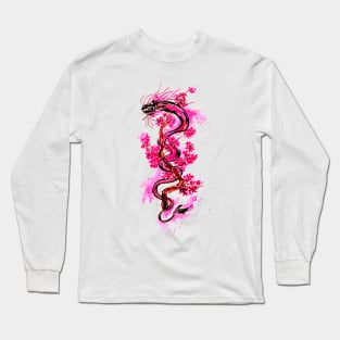 Pink Dragon and Blossoms Long Sleeve T-Shirt
